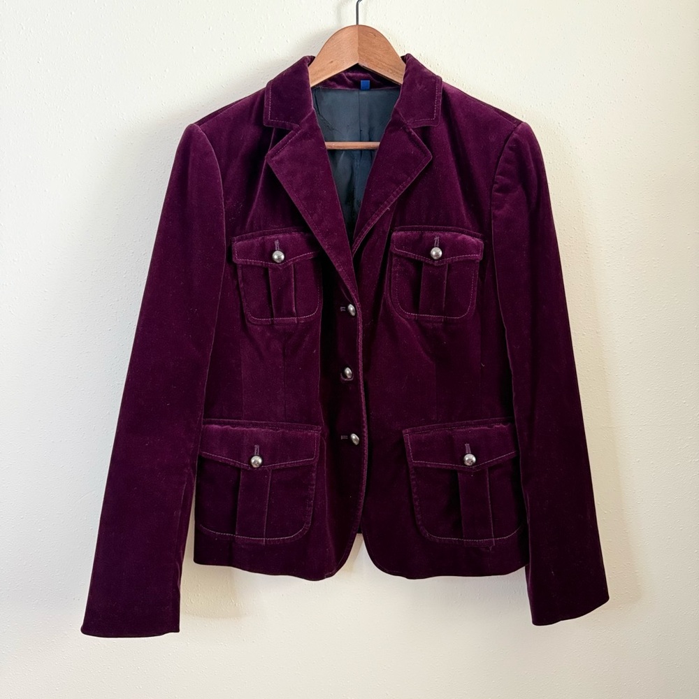 Martin + Osa Plum Velvet Military Utility Blazer Jacket S/M